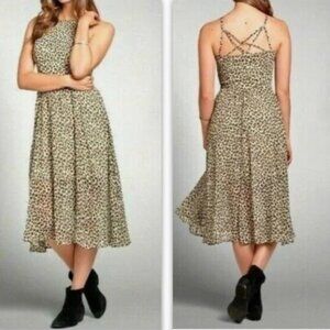 Abercrombie Fitch Strappy Dress Small Tan Leopard Animal Print